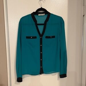 Chloe K Turquoise Top with Black Trim